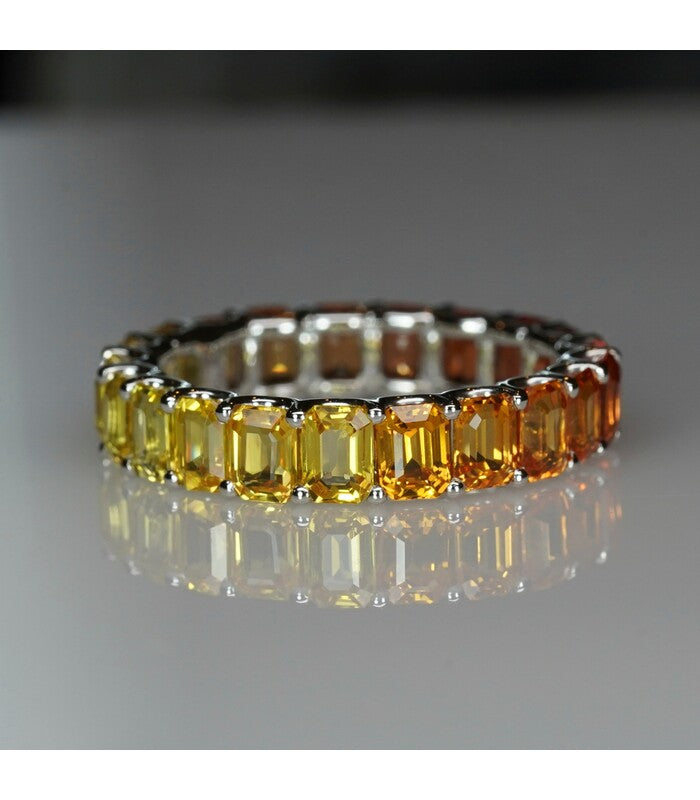 Tequila Sunrise 4 X 3 Emerald Cut Sapphire Eternity Ring