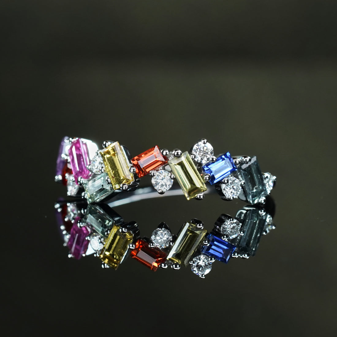 Kaleidoscope Vivid Multi-Color Firesnap Sapphire/Diamond Ring