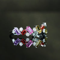 Kaleidoscope Vivid Multi-Color Firesnap Sapphire/Diamond Ring