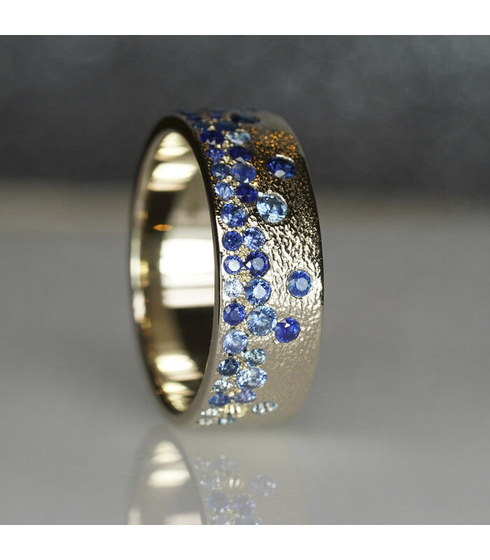 Raindrop Ring - Blue Sapphire Ombre  in a 5 mm wide band