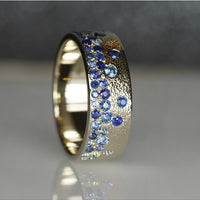 Rain Drop Ring - Blue Sapphire Ombre (7 mm Wide Band)