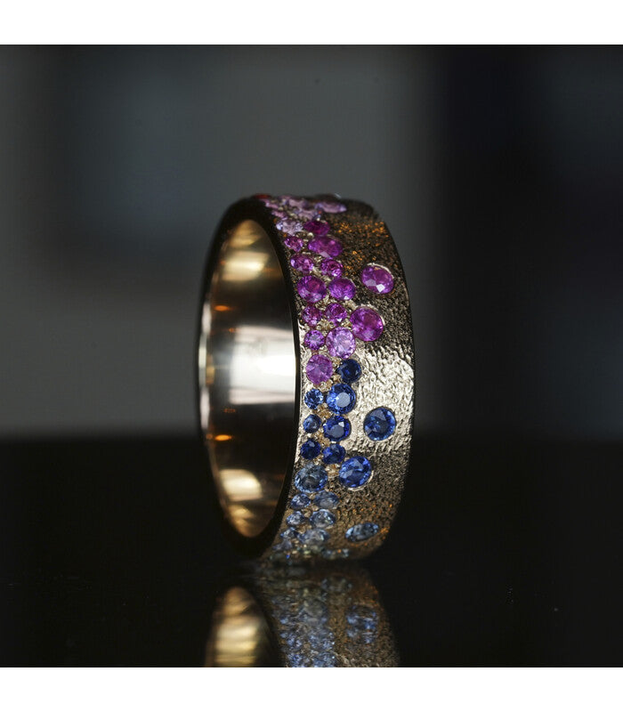 Raindrop Ring - Rainbow Sapphires (7 Mm Wide Band)