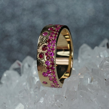 Fire & Ice Ombre Rain Drop Ring - Pink Sapphire to Ruby (7mm Wide Band)