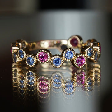 Tiny Bubbles Ruby/Sapphire Stacker Ring